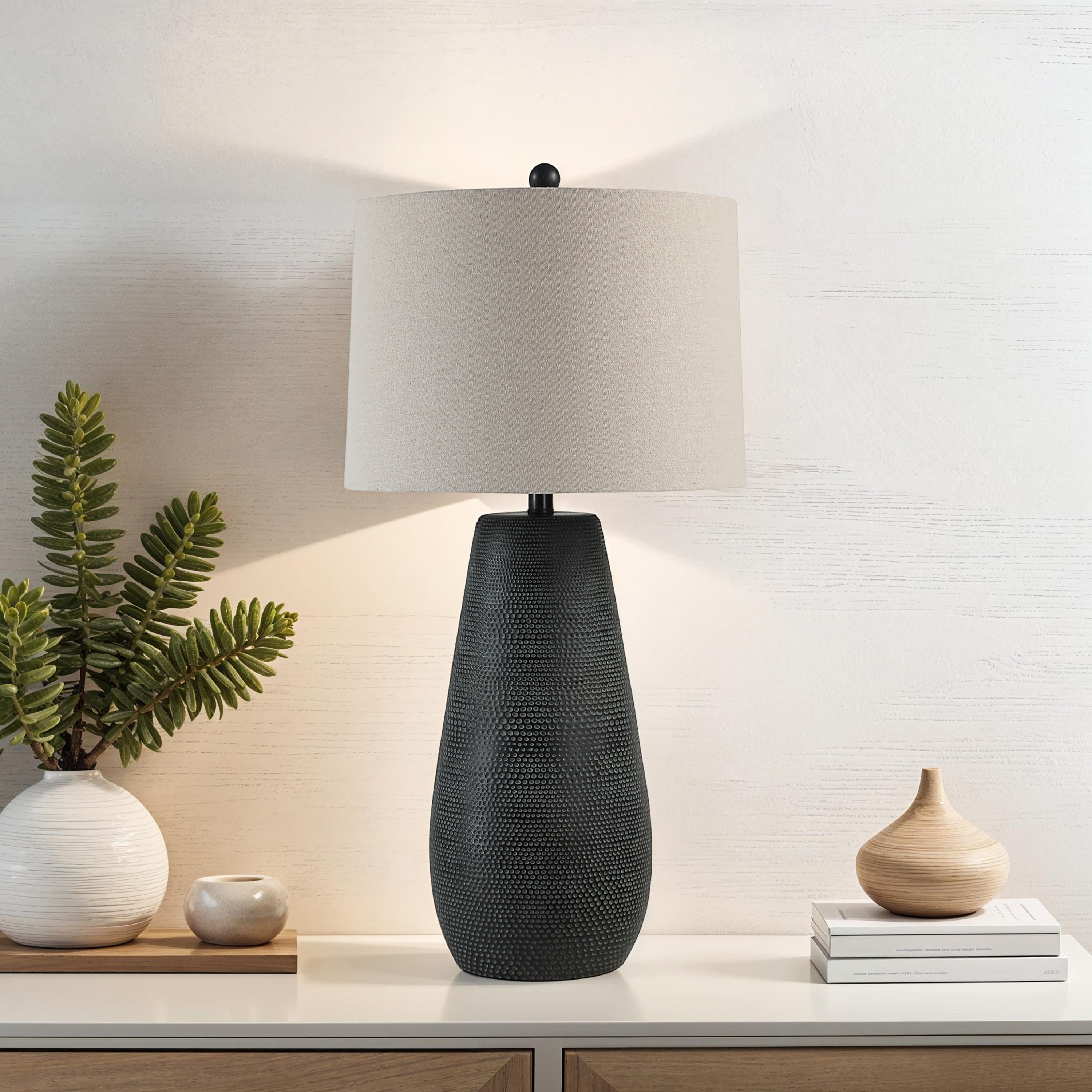 Cipria 31.5" Table Lamp with Linen Shade, Black-Table Lamp-DECOROLALA