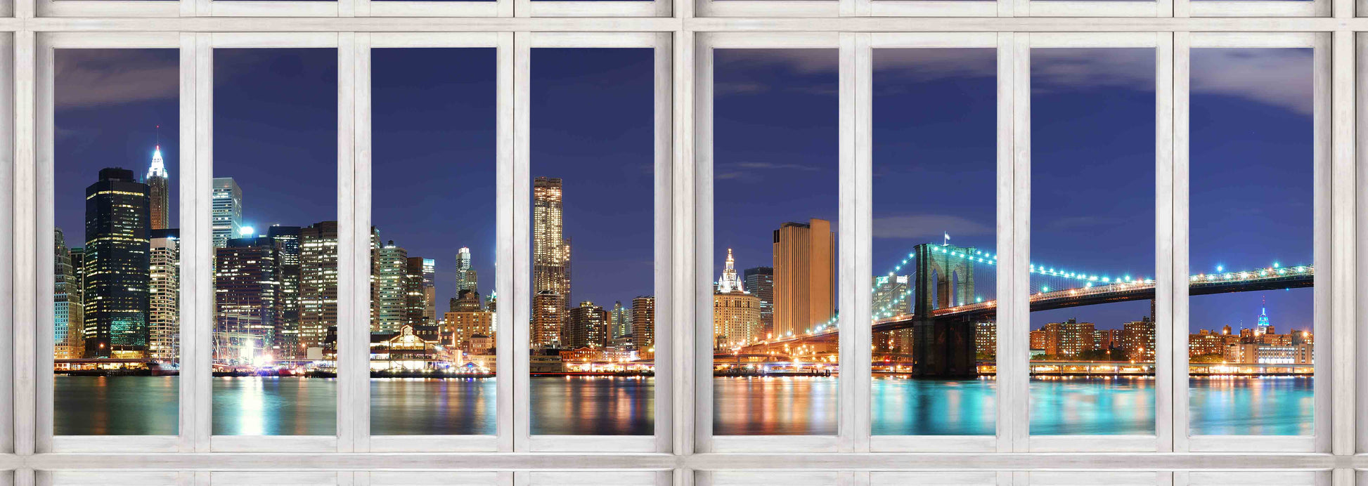 Cities Skyline NYC Through the Window Canvas 72x24-Wall Art-DECOROLALA