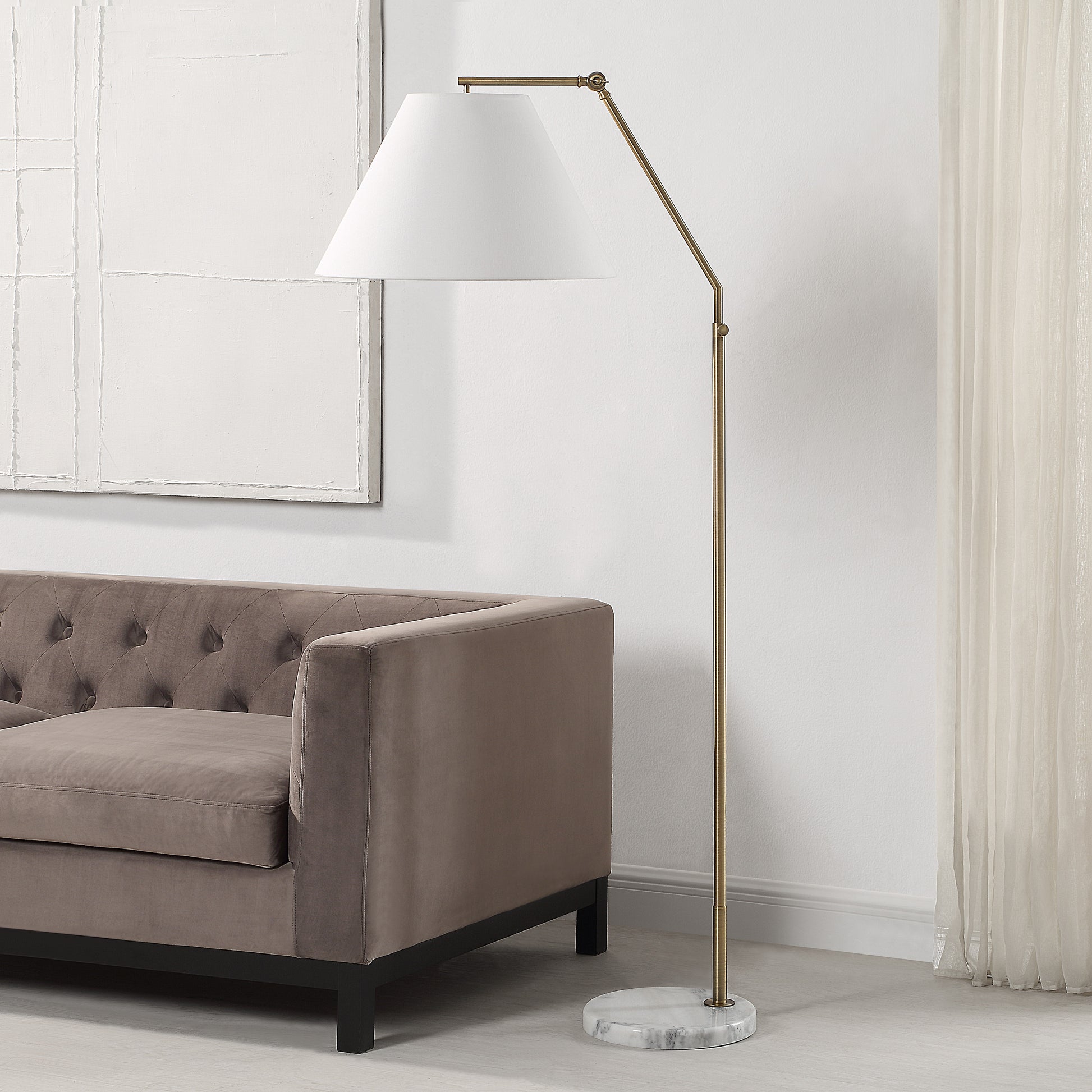 Claire Adjustable Floor Lamp, Marble Base, Yellow-Floor Lamp-DECOROLALA