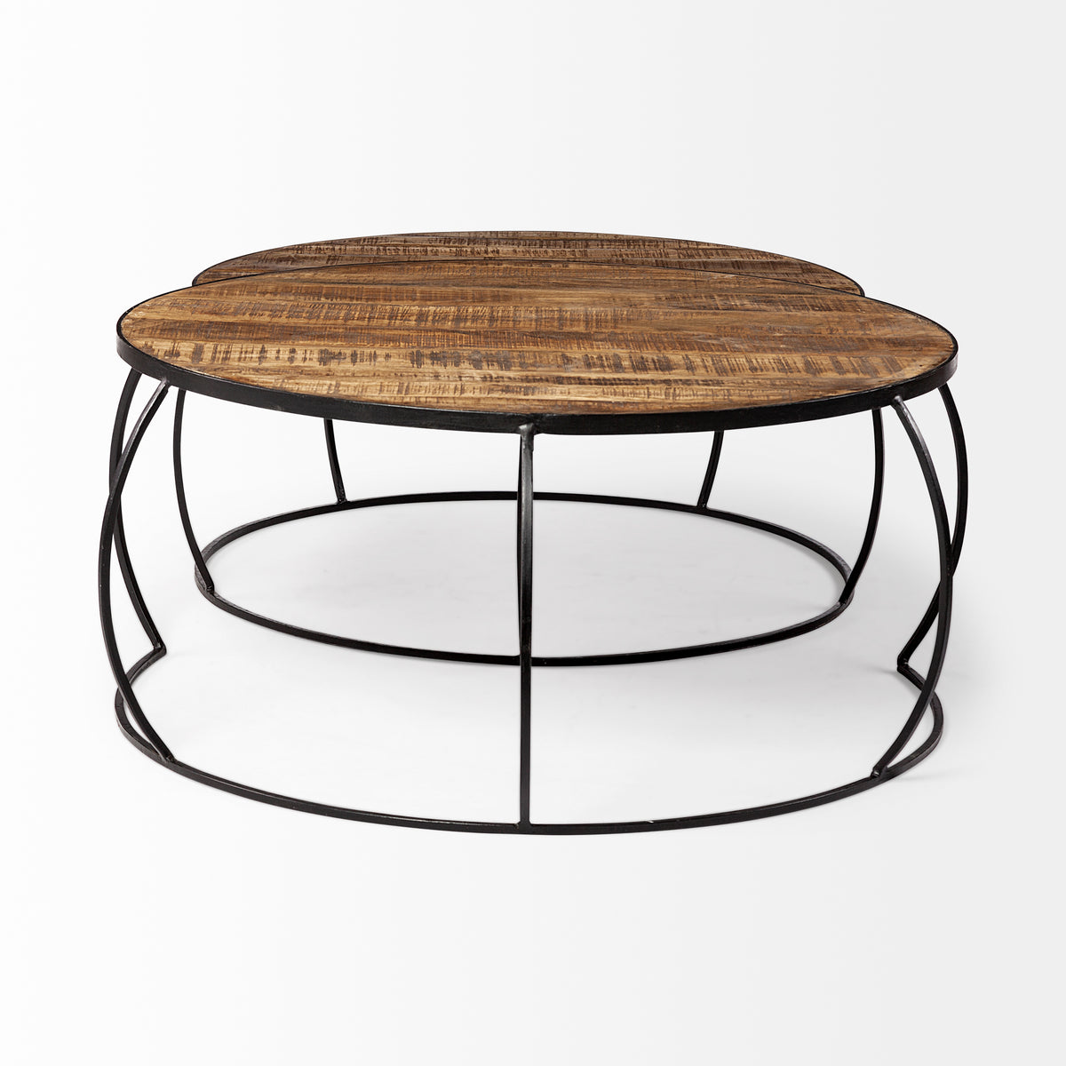 Clapp I Set of 2 (41" & 38") Round Brown Wood Top Iron Base Nesting Coffee Tables-Coffee Tables-DECOROLALA