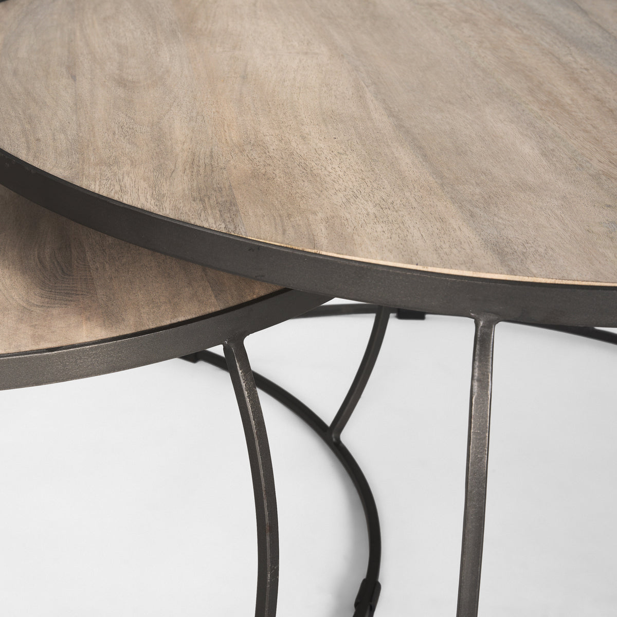Clapp I Set of 2 (41" & 38") Round Brown Wood Top Iron Base Nesting Coffee Tables-Coffee Tables-DECOROLALA