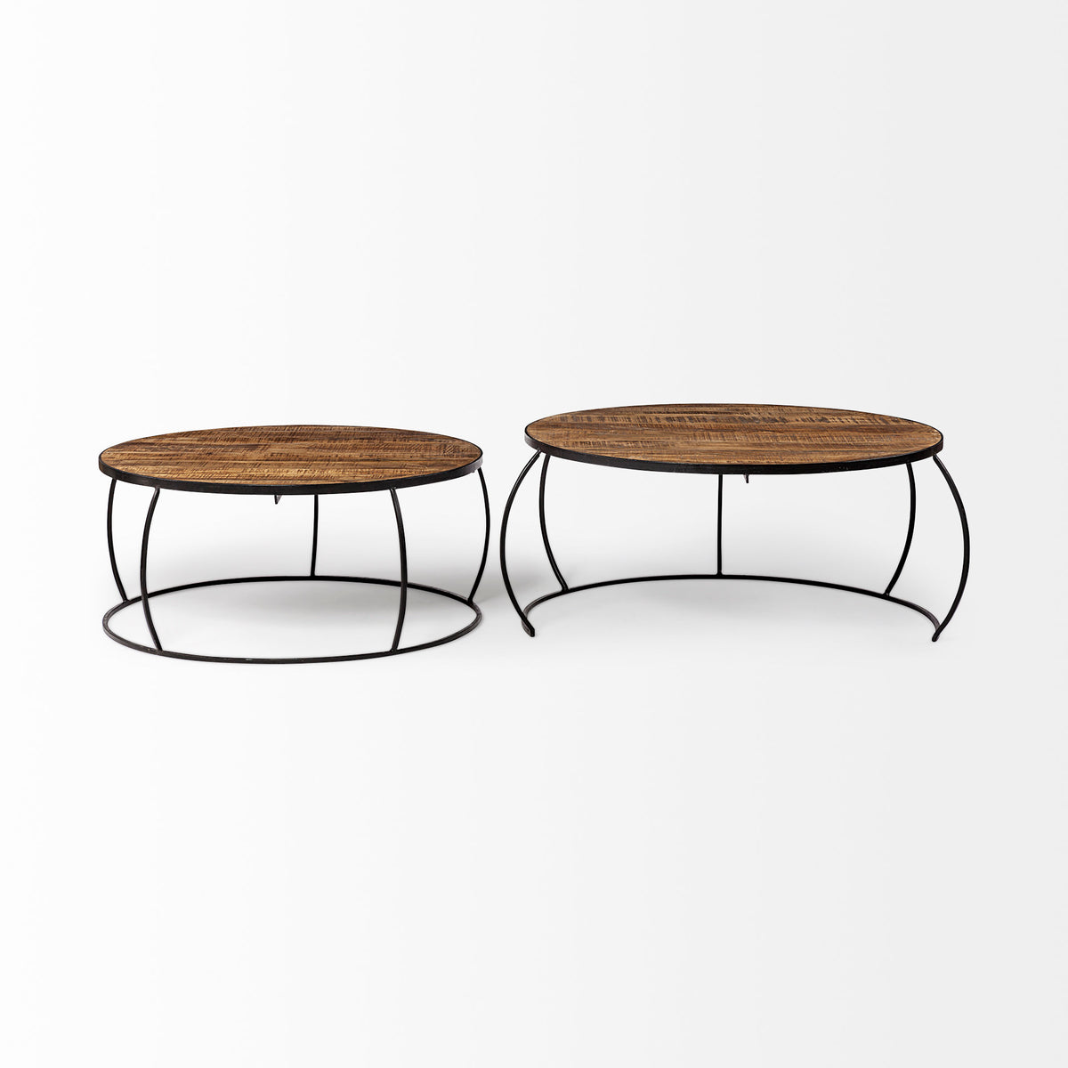 Clapp I Set of 2 (41" & 38") Round Brown Wood Top Iron Base Nesting Coffee Tables-Coffee Tables-DECOROLALA