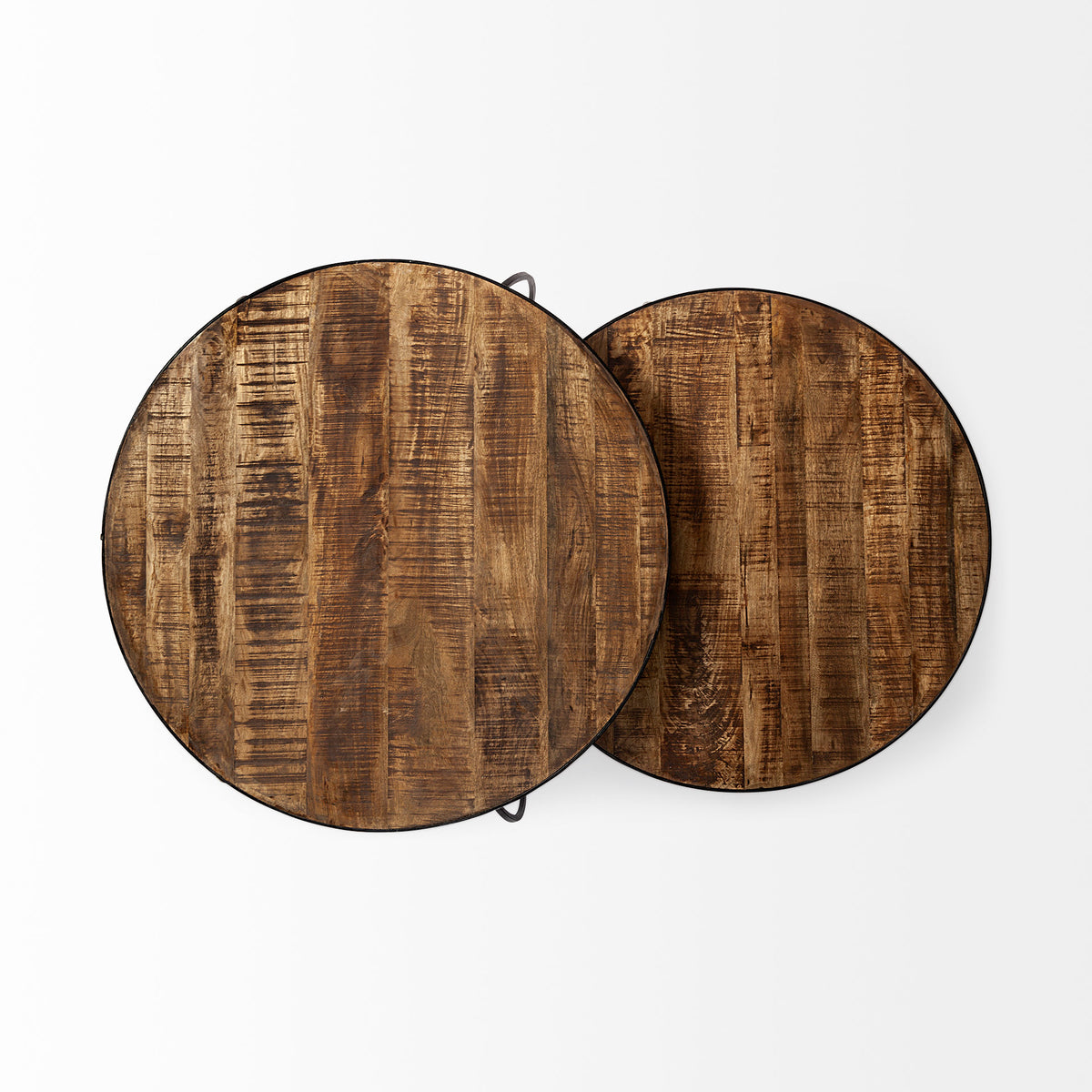Clapp I Set of 2 (41" & 38") Round Brown Wood Top Iron Base Nesting Coffee Tables-Coffee Tables-DECOROLALA