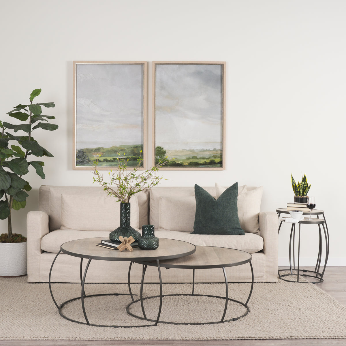 Clapp I Set of 2 (41" & 38") Round Brown Wood Top Iron Base Nesting Coffee Tables-Coffee Tables-DECOROLALA