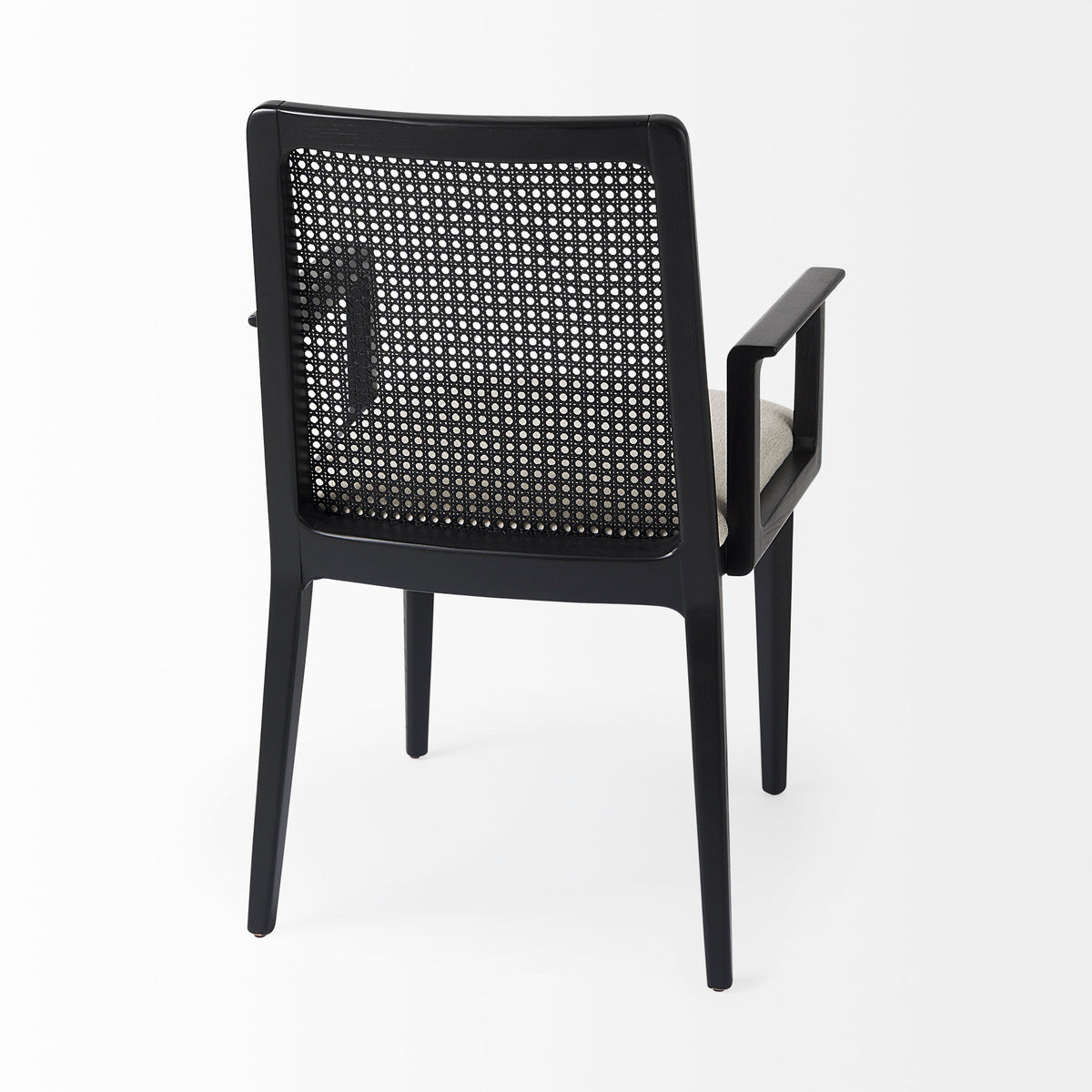 Clara Cane Back Dining Arm Chair | Cream Fabric w/ Black Wood-Dining Chairs-DECOROLALA