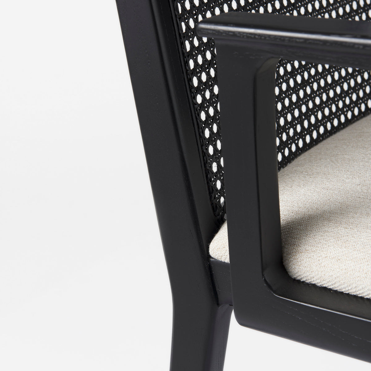 Clara Cane Back Dining Arm Chair | Cream Fabric w/ Black Wood-Dining Chairs-DECOROLALA