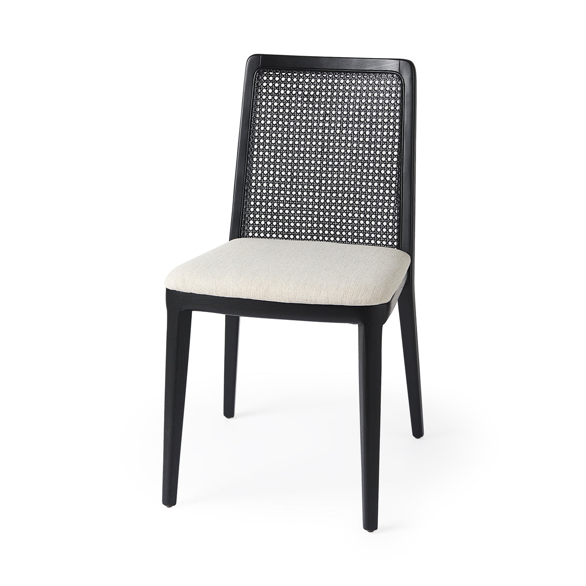 Clara Cane Back Dining Side Chair | Cream Fabric w/ Black Wood-Dining Chairs-DECOROLALA