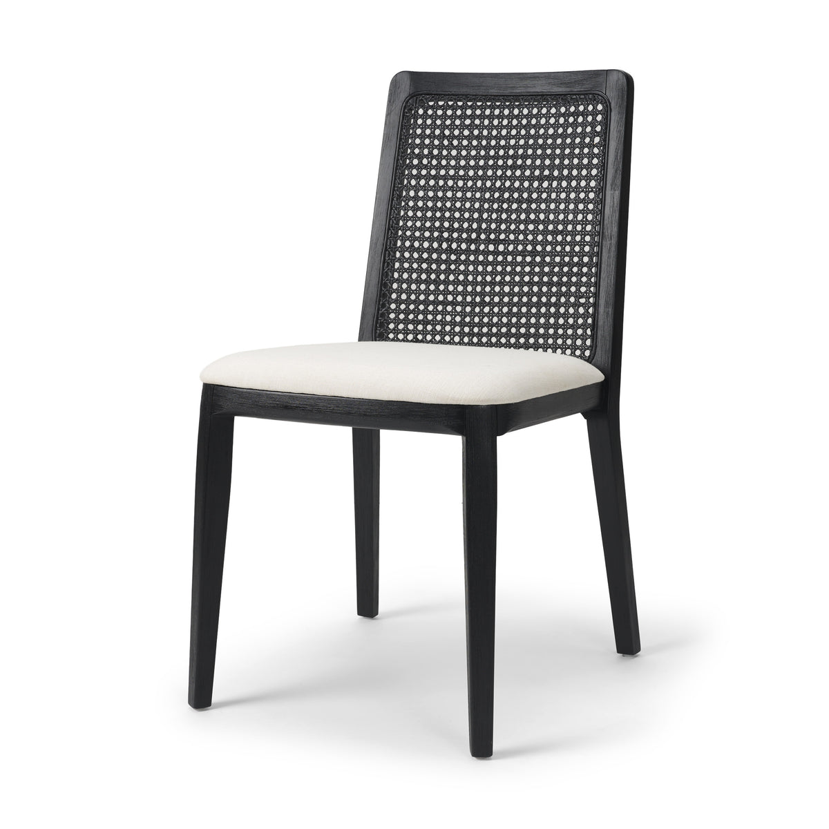 Clara Cane Back Dining Side Chair | Cream Fabric w/ Black Wood-Dining Chairs-DECOROLALA