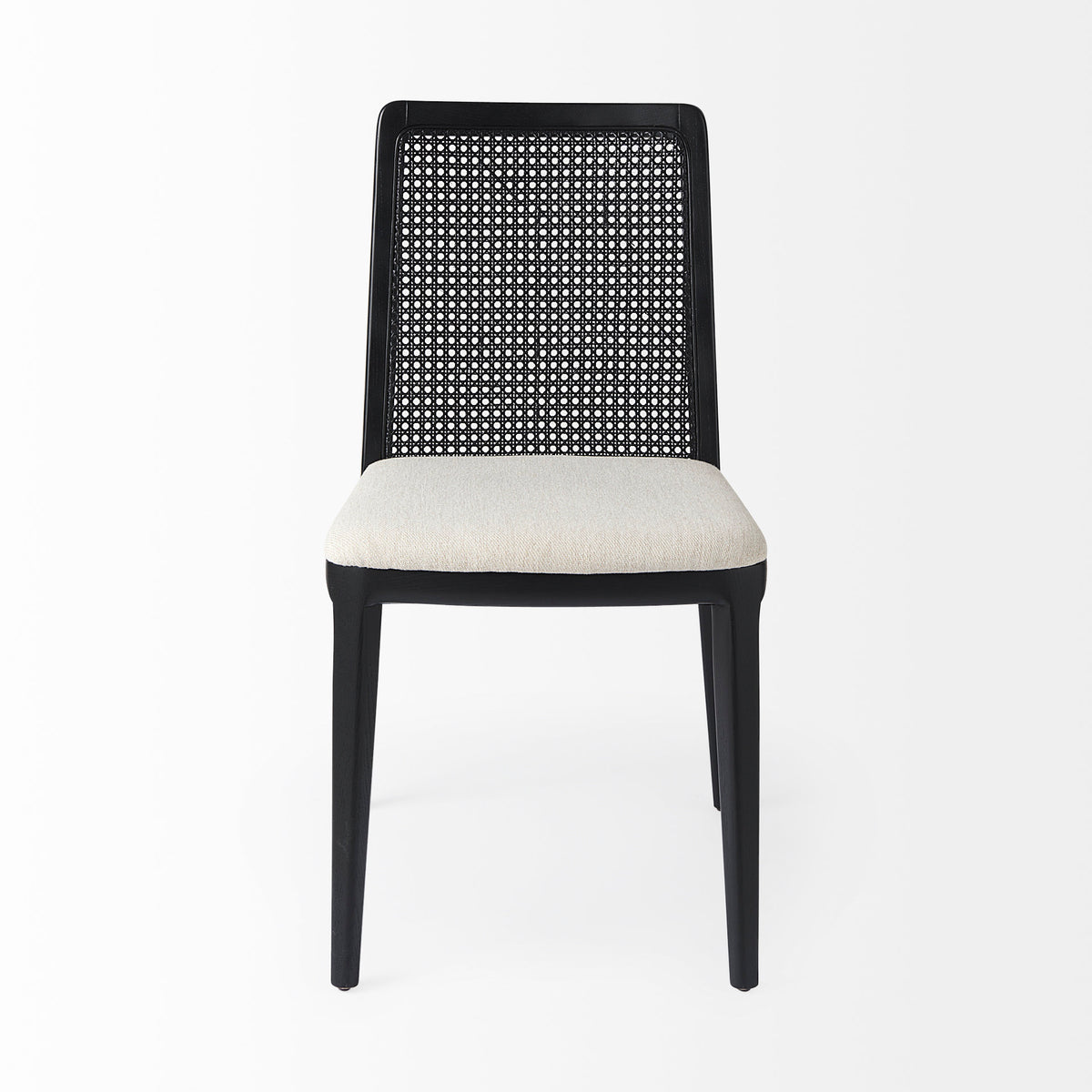Clara Cane Back Dining Side Chair | Cream Fabric w/ Black Wood-Dining Chairs-DECOROLALA