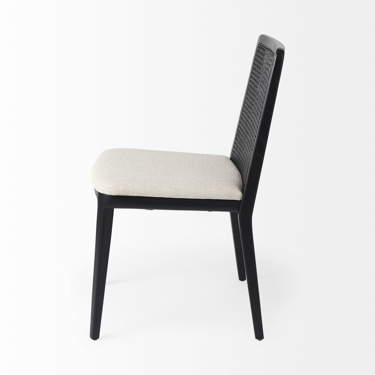 Clara Cane Back Dining Side Chair | Cream Fabric w/ Black Wood-Dining Chairs-DECOROLALA
