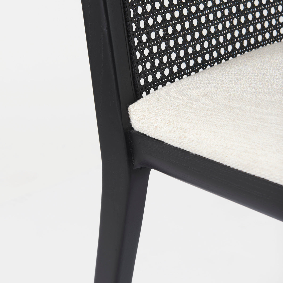 Clara Cane Back Dining Side Chair | Cream Fabric w/ Black Wood-Dining Chairs-DECOROLALA