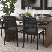 Clara Cane Back Dining Side Chair | Cream Fabric w/ Black Wood-Dining Chairs-DECOROLALA