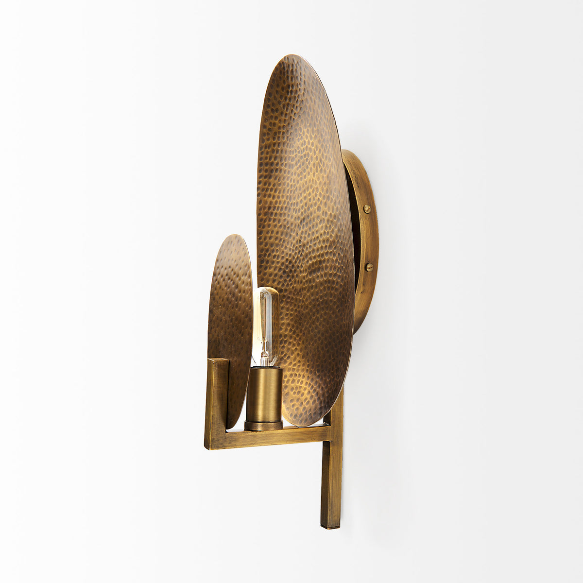 Clarence 7.0L x 5.3W x 17.0H Metal Hammered Gold Round Wall Sconce-Wall Sconces-DECOROLALA