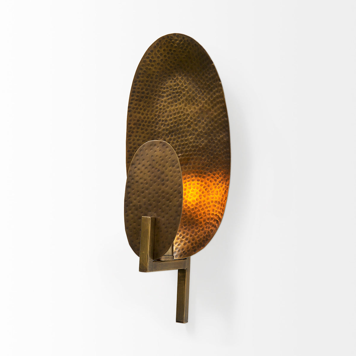 Clarence 7.0L x 5.3W x 17.0H Metal Hammered Gold Round Wall Sconce-Wall Sconces-DECOROLALA