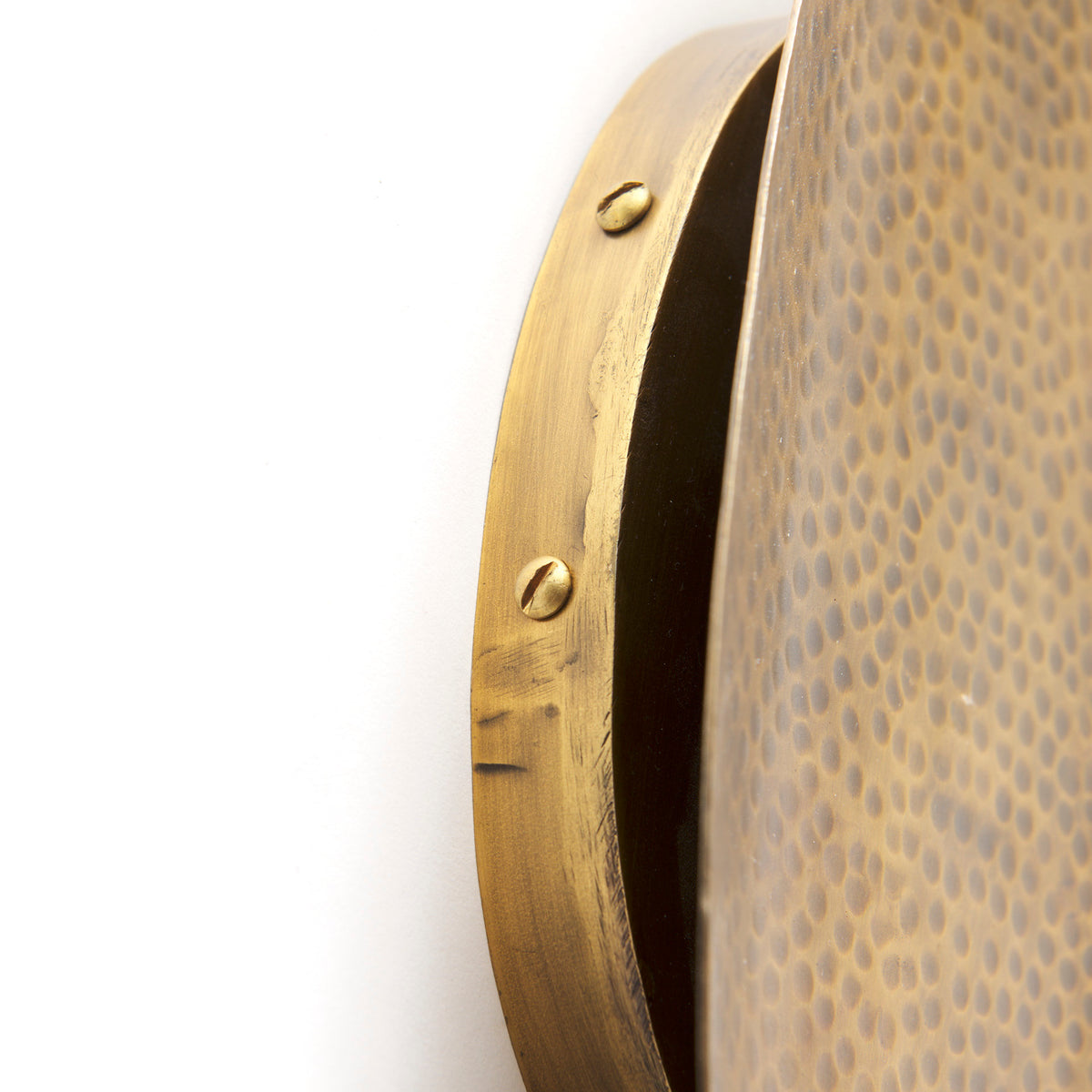 Clarence 7.0L x 5.3W x 17.0H Metal Hammered Gold Round Wall Sconce-Wall Sconces-DECOROLALA