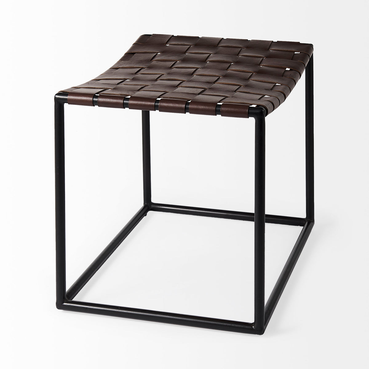 Clarissa 22.0L x 16.0W x 16.75H Leather Woven Seat W/ Gold Metal Frame Stool-Benches-DECOROLALA