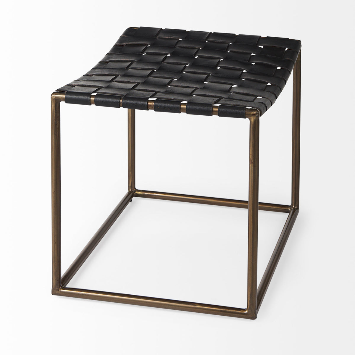 Clarissa 22.0L x 16.0W x 16.75H Leather Woven Seat W/ Gold Metal Frame Stool-Benches-DECOROLALA