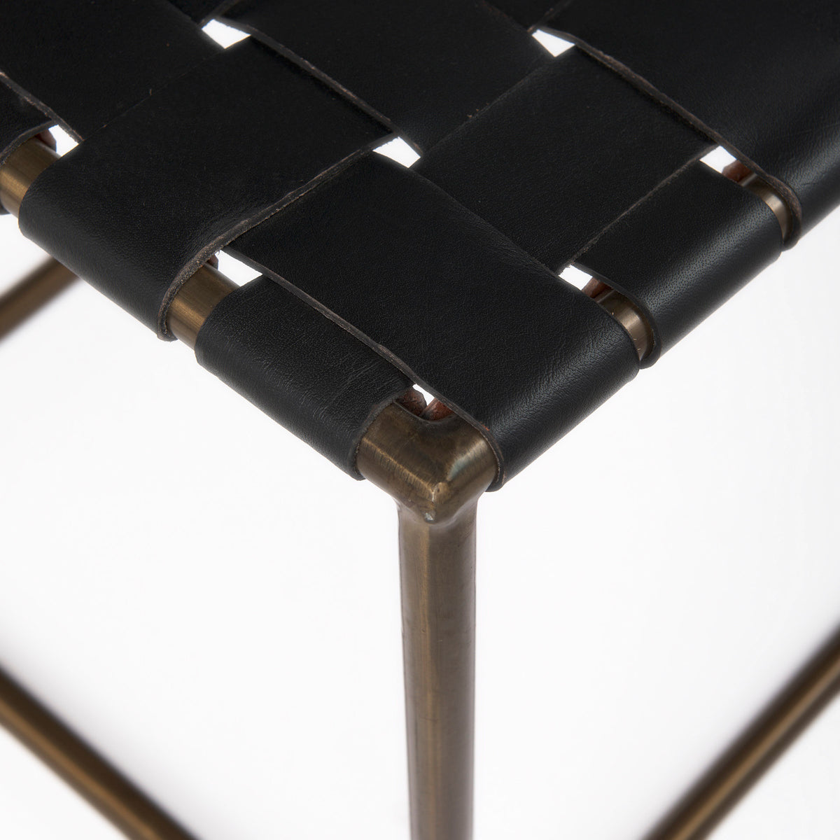 Clarissa 22.0L x 16.0W x 16.75H Leather Woven Seat W/ Gold Metal Frame Stool-Benches-DECOROLALA