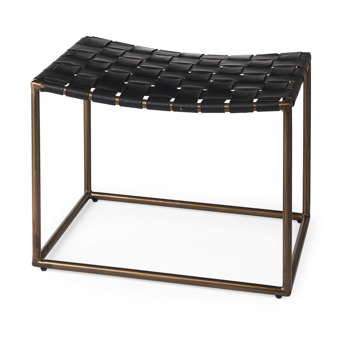 Clarissa 22.0L x 16.0W x 16.75H Leather Woven Seat W/ Gold Metal Frame Stool-Benches-DECOROLALA
