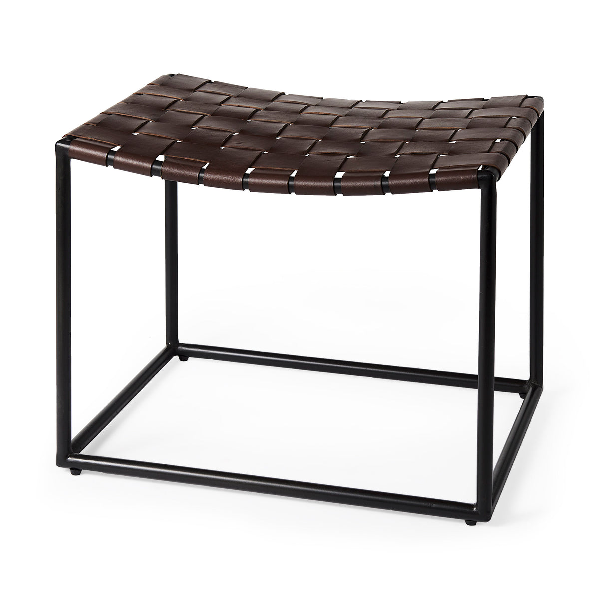 Clarissa 22.0L x 16.0W x 16.75H Leather Woven Seat W/ Gold Metal Frame Stool-Benches-DECOROLALA