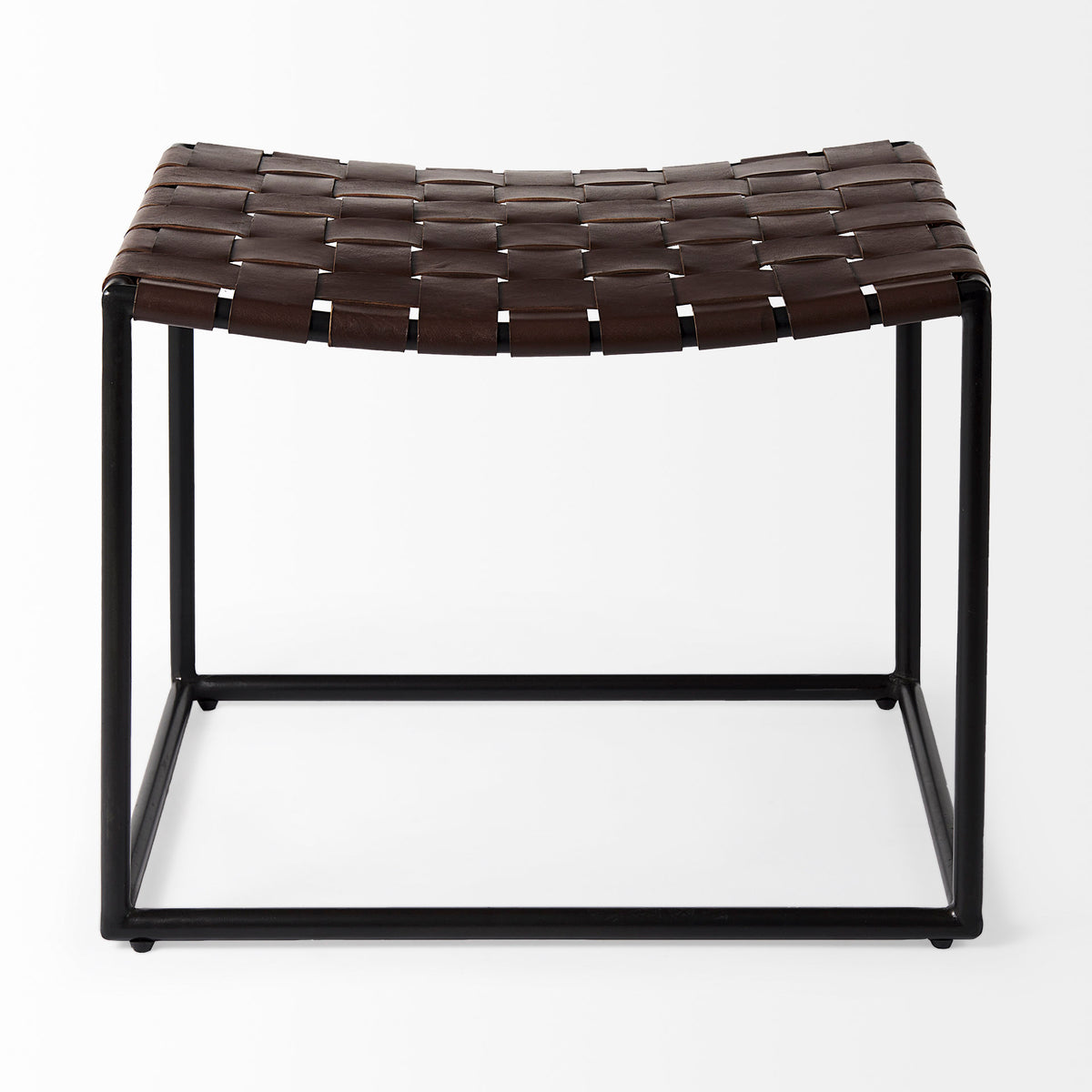 Clarissa 22.0L x 16.0W x 16.75H Leather Woven Seat W/ Gold Metal Frame Stool-Benches-DECOROLALA