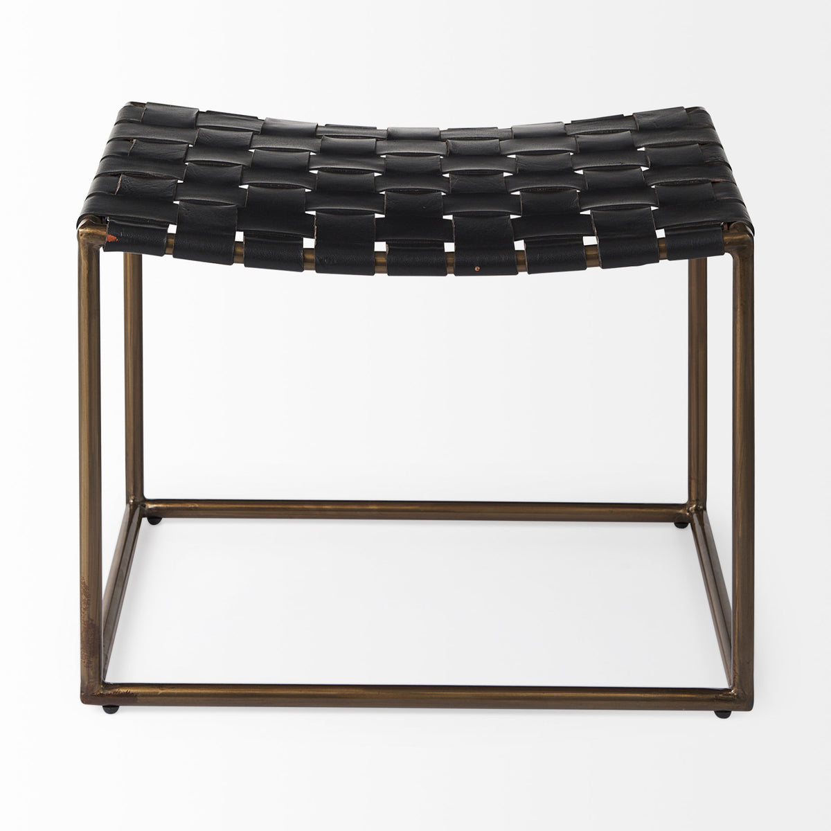 Clarissa 22.0L x 16.0W x 16.75H Leather Woven Seat W/ Gold Metal Frame Stool-Benches-DECOROLALA