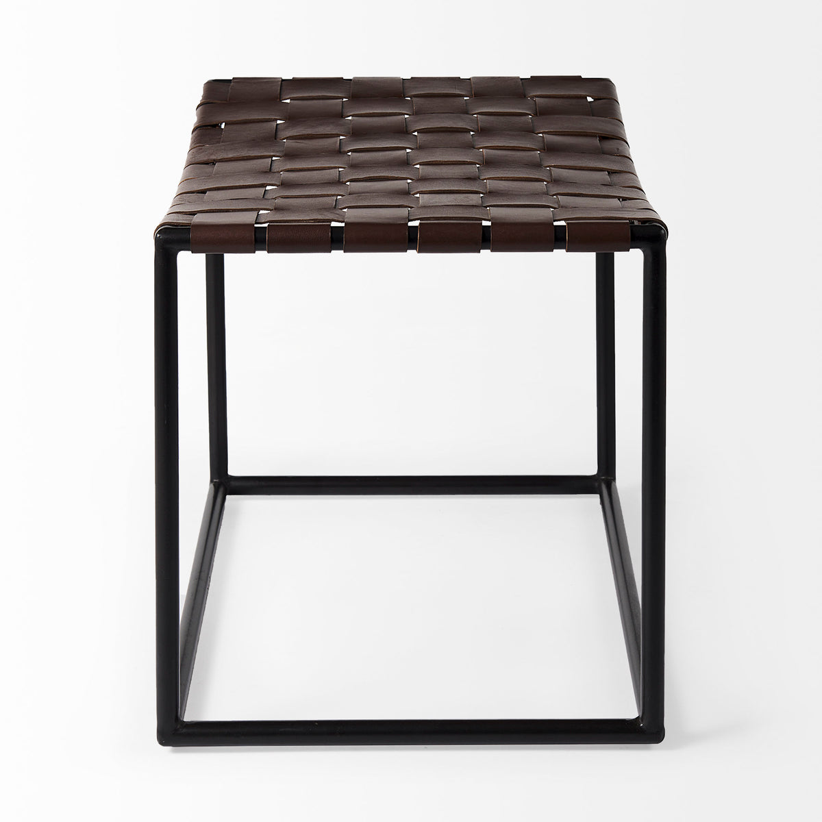 Clarissa 22.0L x 16.0W x 16.75H Leather Woven Seat W/ Gold Metal Frame Stool-Benches-DECOROLALA