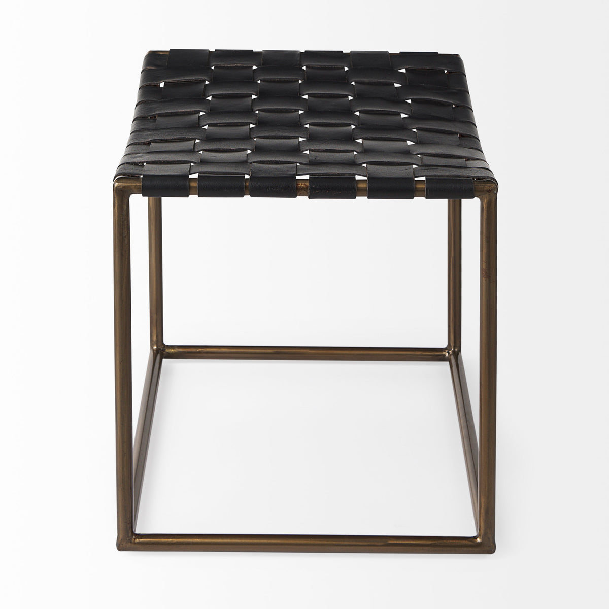 Clarissa 22.0L x 16.0W x 16.75H Leather Woven Seat W/ Gold Metal Frame Stool-Benches-DECOROLALA