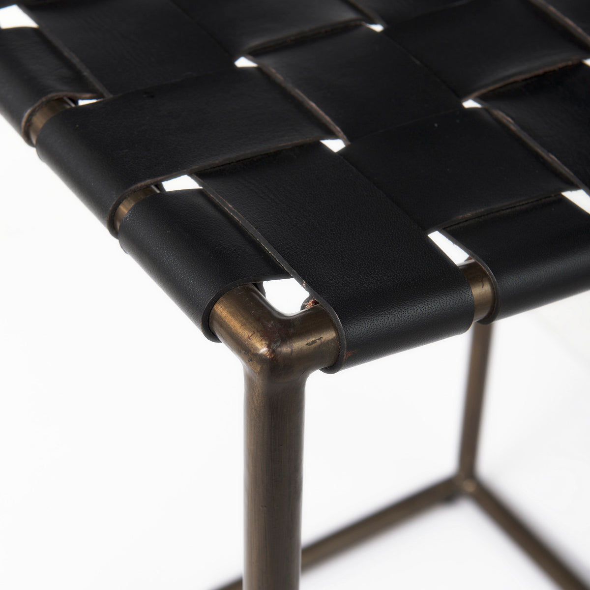 Clarissa 18.0L x 16.0W x 26.25H Woven Leather Seat W/ Gold Frame Counter Stool-Bar Stools-DECOROLALA