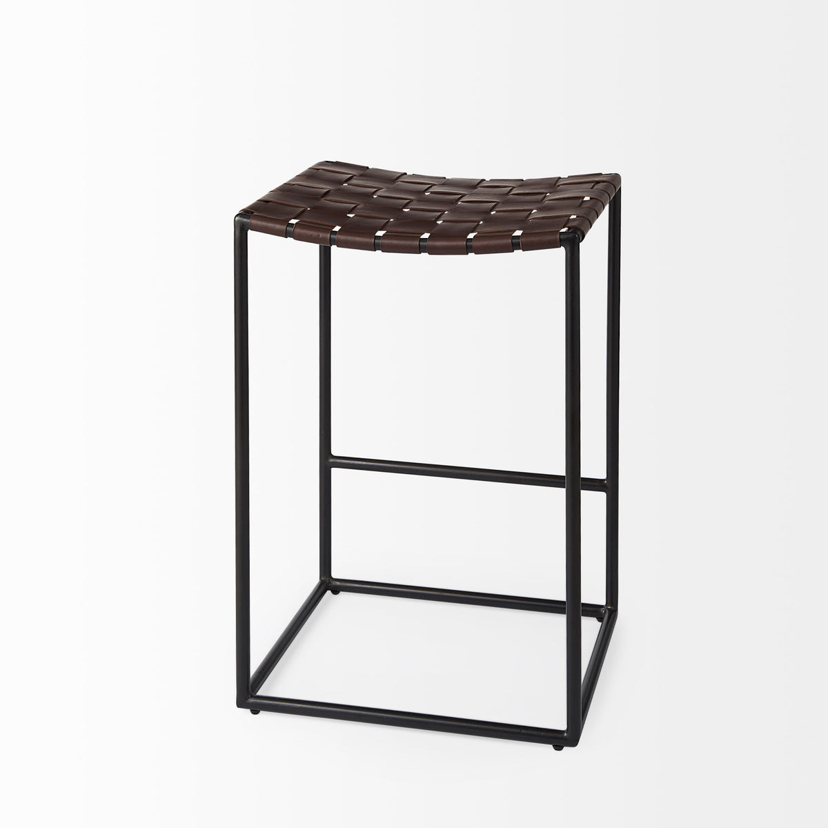 Clarissa 18.0L x 16.0W x 26.25H Woven Leather Seat W/ Gold Frame Counter Stool-Bar Stools-DECOROLALA