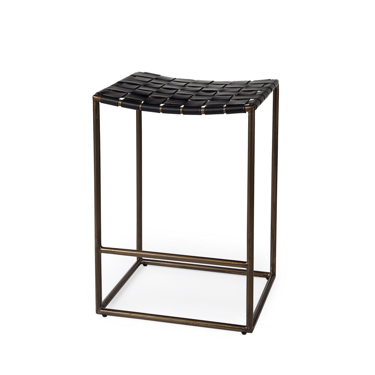 Clarissa 18.0L x 16.0W x 26.25H Woven Leather Seat W/ Gold Frame Counter Stool-Bar Stools-DECOROLALA