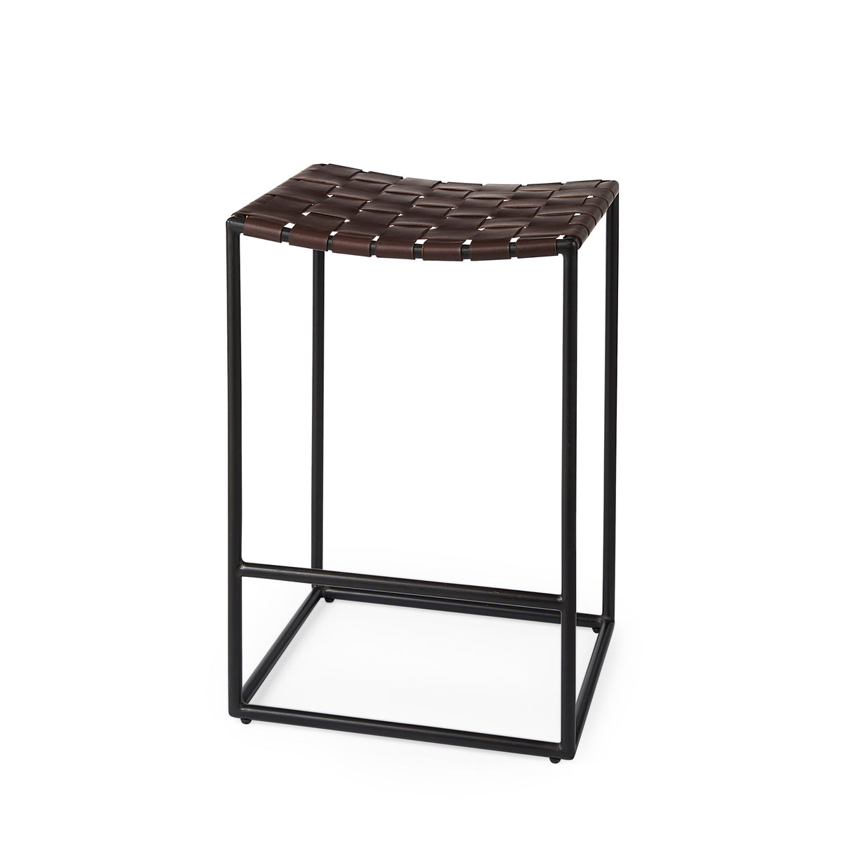 Clarissa 18.0L x 16.0W x 26.25H Woven Leather Seat W/ Gold Frame Counter Stool-Bar Stools-DECOROLALA