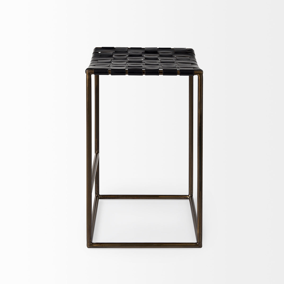 Clarissa 18.0L x 16.0W x 26.25H Woven Leather Seat W/ Gold Frame Counter Stool-Bar Stools-DECOROLALA