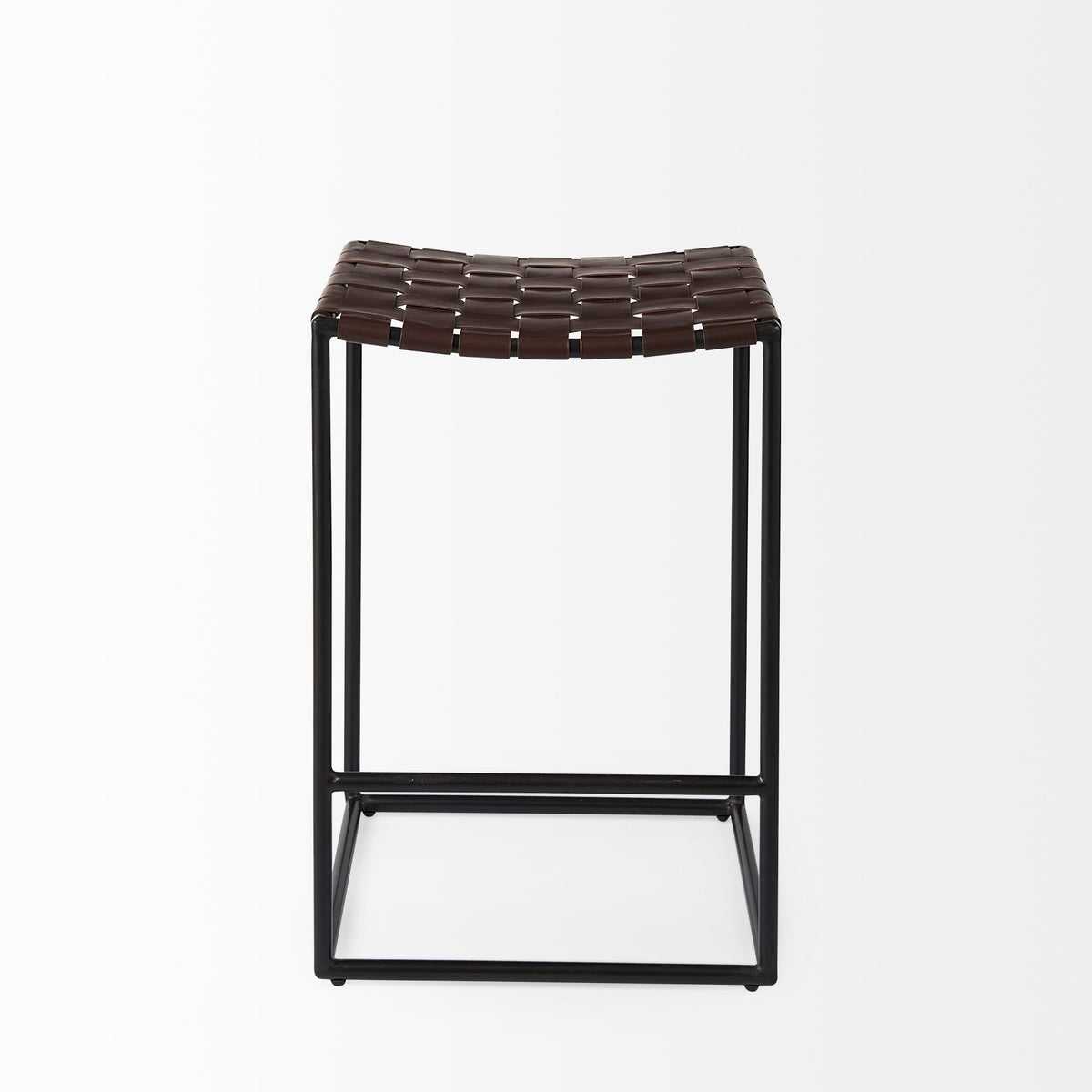 Clarissa 18.0L x 16.0W x 26.25H Woven Leather Seat W/ Gold Frame Counter Stool-Bar Stools-DECOROLALA