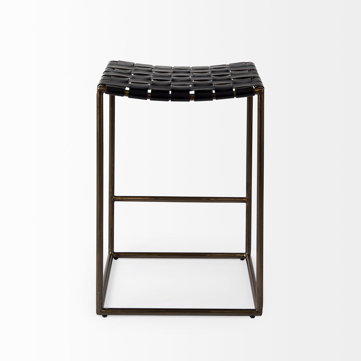 Clarissa 18.0L x 16.0W x 26.25H Woven Leather Seat W/ Gold Frame Counter Stool-Bar Stools-DECOROLALA