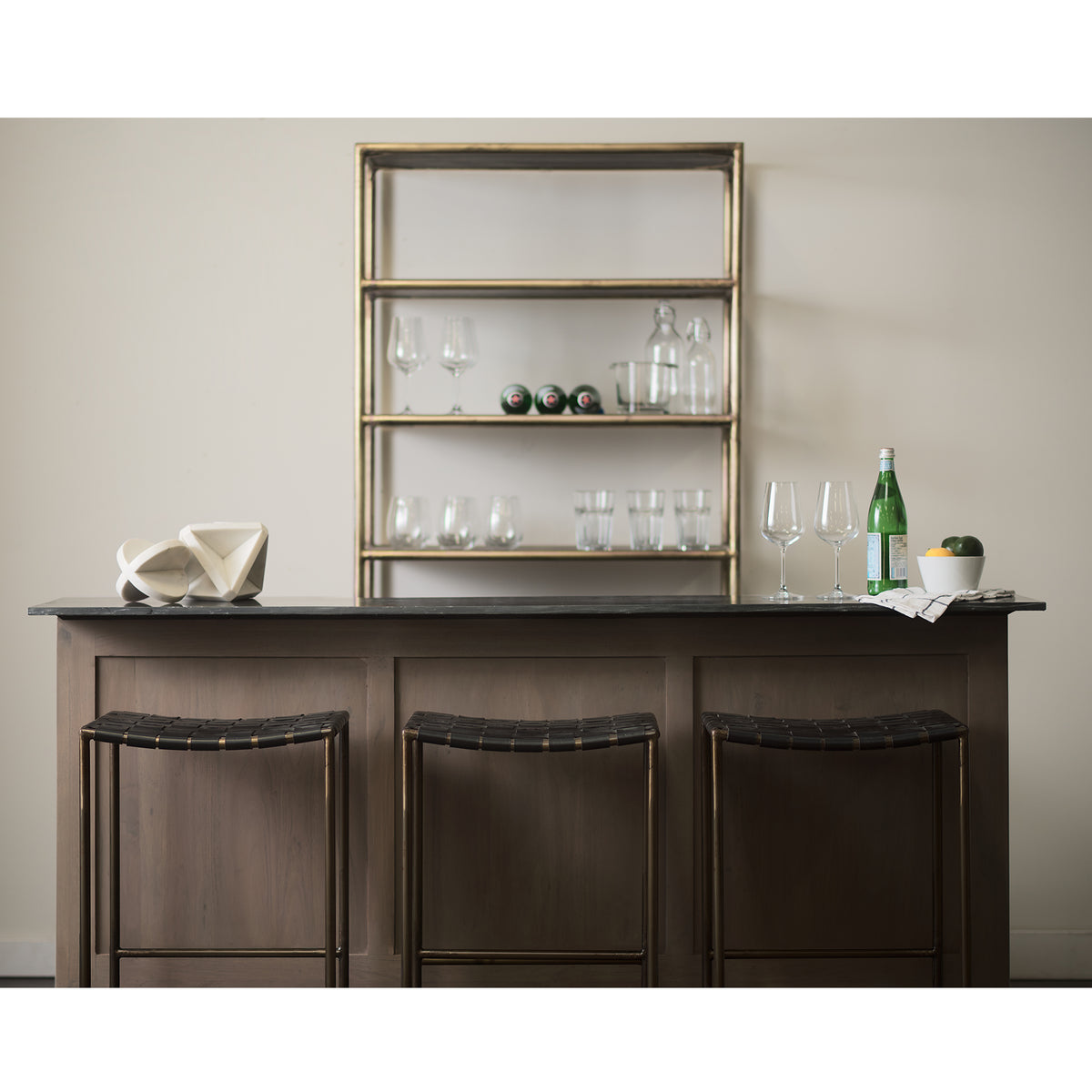 Clarissa 18.0L x 16.0W x 26.25H Woven Leather Seat W/ Gold Frame Counter Stool-Bar Stools-DECOROLALA