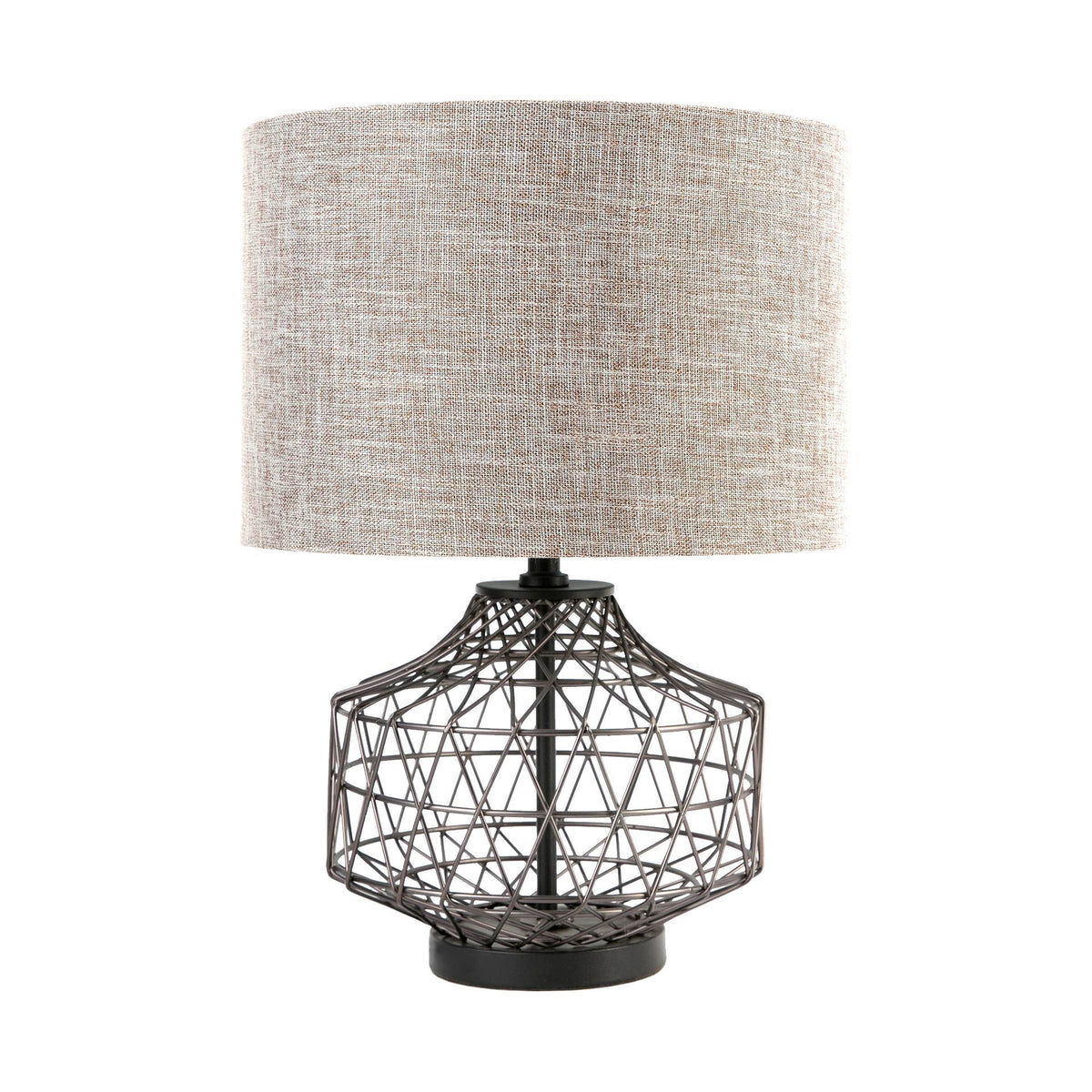 Clark (20"H) Bronze Barrel Metal Base Beige Linen Shade Table Lamp-Table Lamps-DECOROLALA