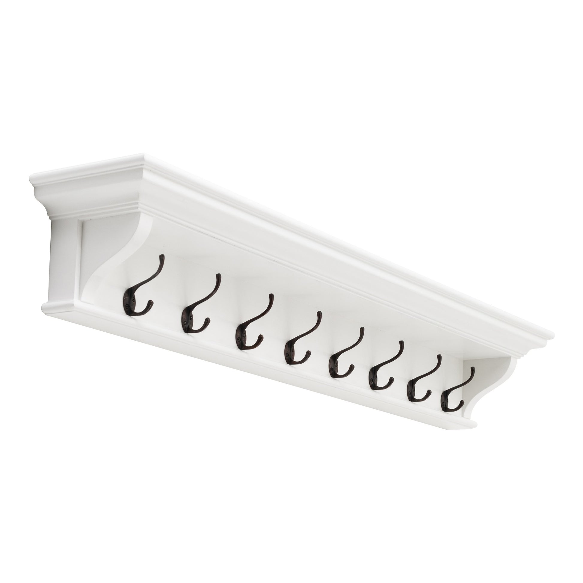 Classic White Wood Wide Eight Hook Coat Rack-Coat Hangers-DECOROLALA