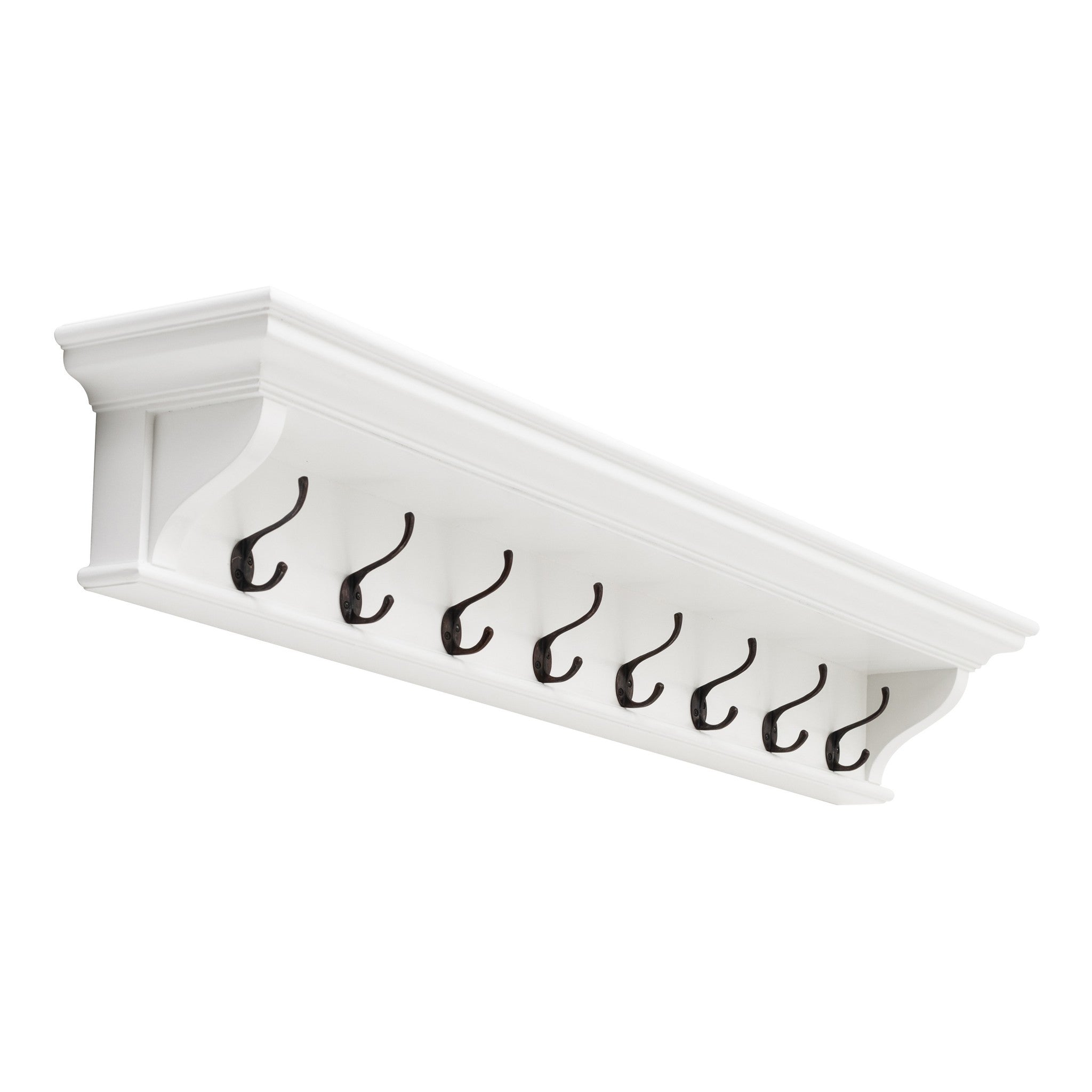 Classic White Wood Wide Eight Hook Coat Rack-Coat Hangers-DECOROLALA