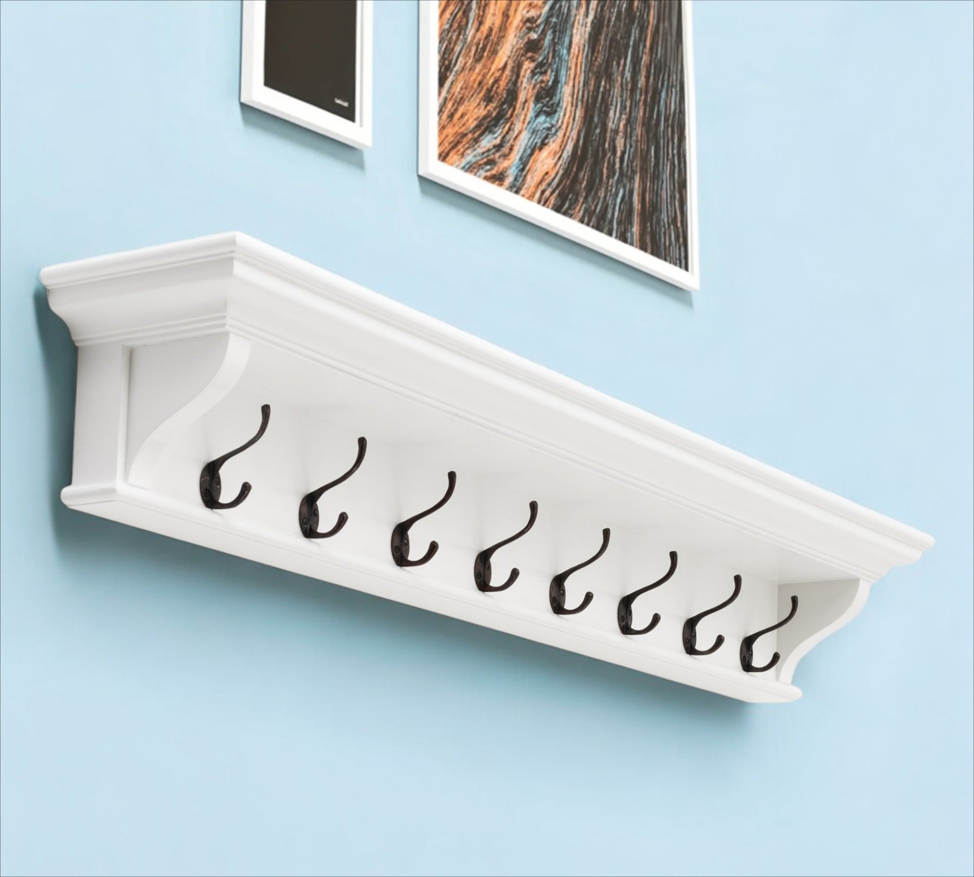 Classic White Wood Wide Eight Hook Coat Rack-Coat Hangers-DECOROLALA