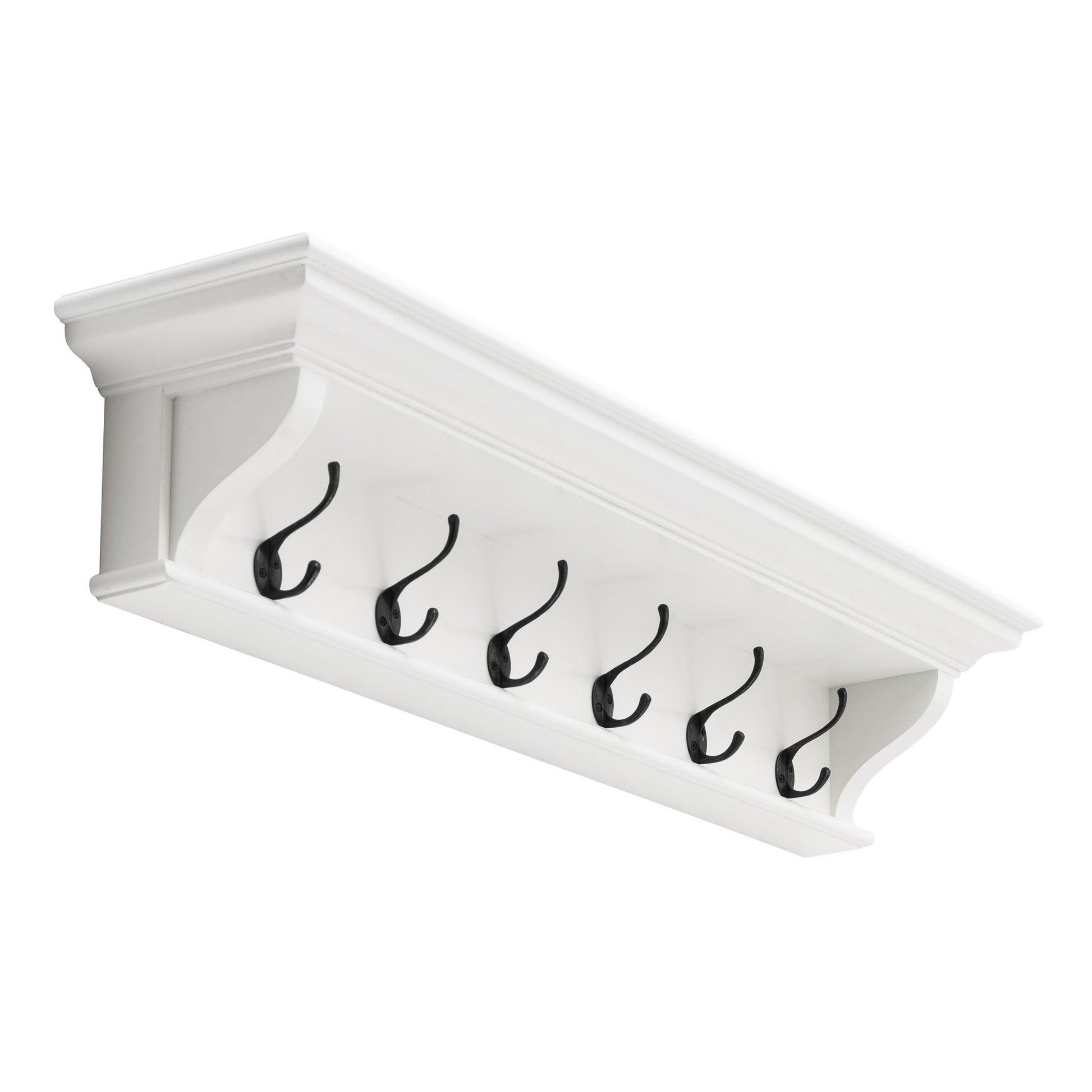 Classic White Wood Wide Six Hook Coat Rack-Coat Hangers-DECOROLALA