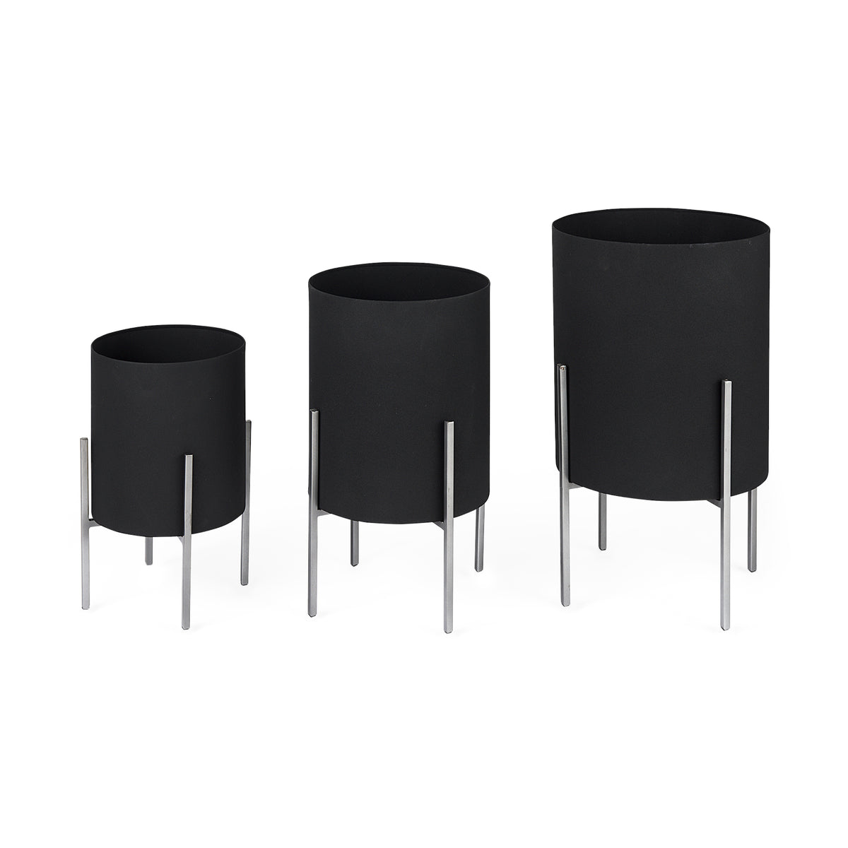 Claypoole (Set of 3) Black Plant Stands-Plant & Magazine Racks-DECOROLALA