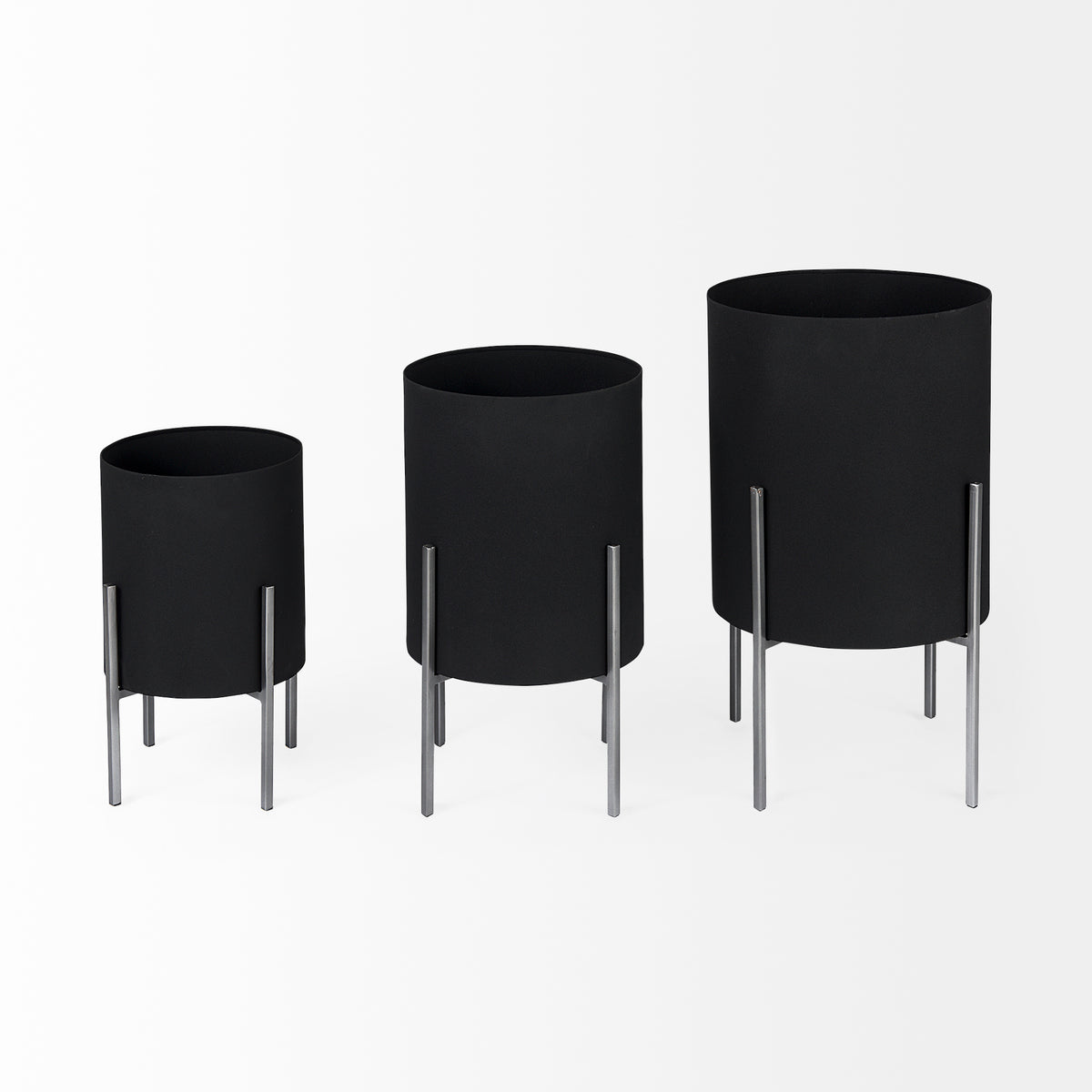 Claypoole (Set of 3) Black Plant Stands-Plant & Magazine Racks-DECOROLALA