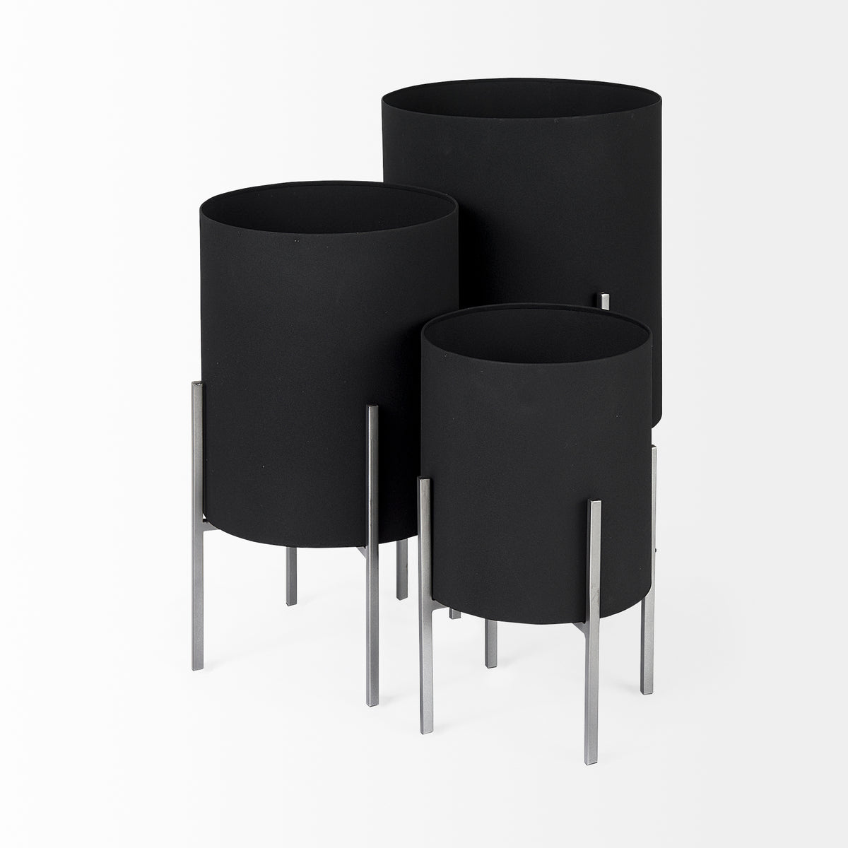 Claypoole (Set of 3) Black Plant Stands-Plant & Magazine Racks-DECOROLALA