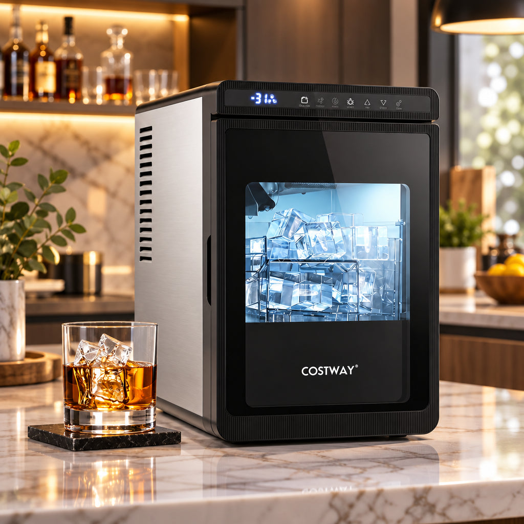 Clear Ice Cube Maker Countertop 1.6 Inches Large Square Ice Cubes-Silver-Ice Makers-DECOROLALA