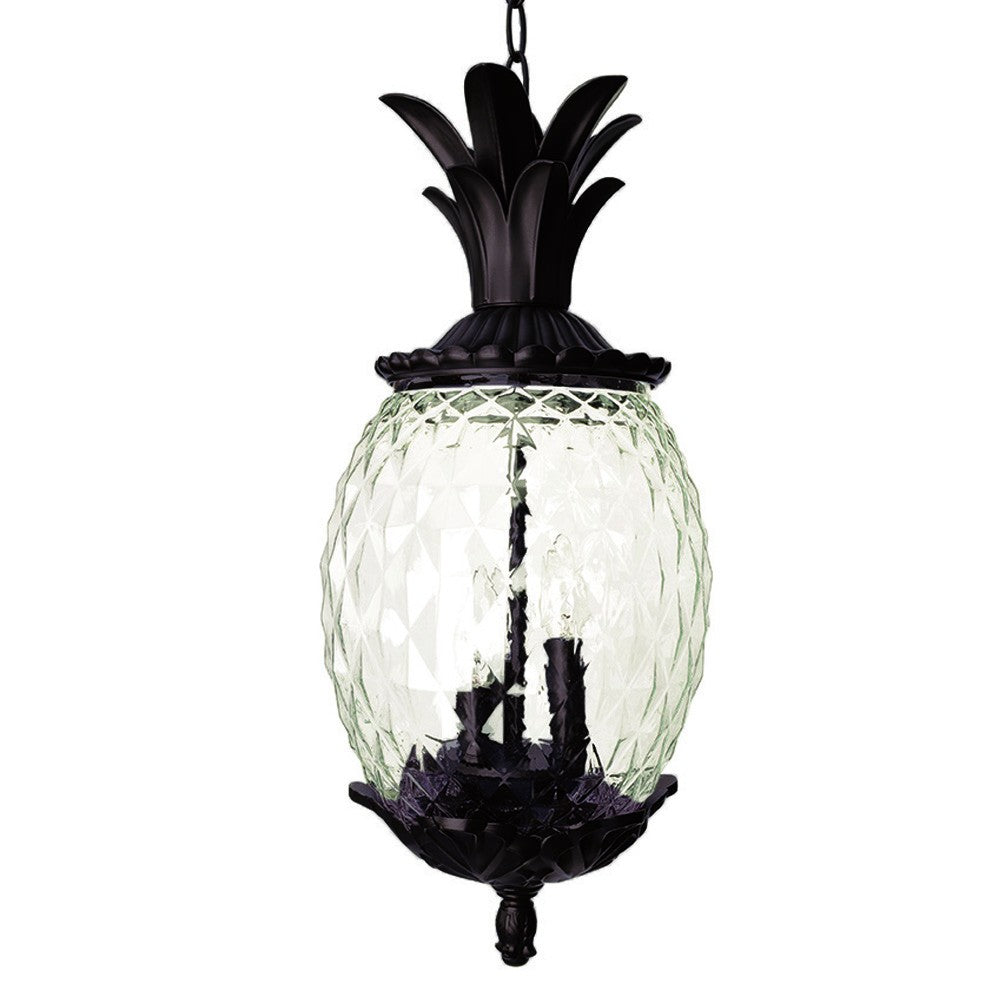 Clear and Black Three Light Pineapple Outdoor Hanging Pendent Light-Outdoor Lighting-DECOROLALA