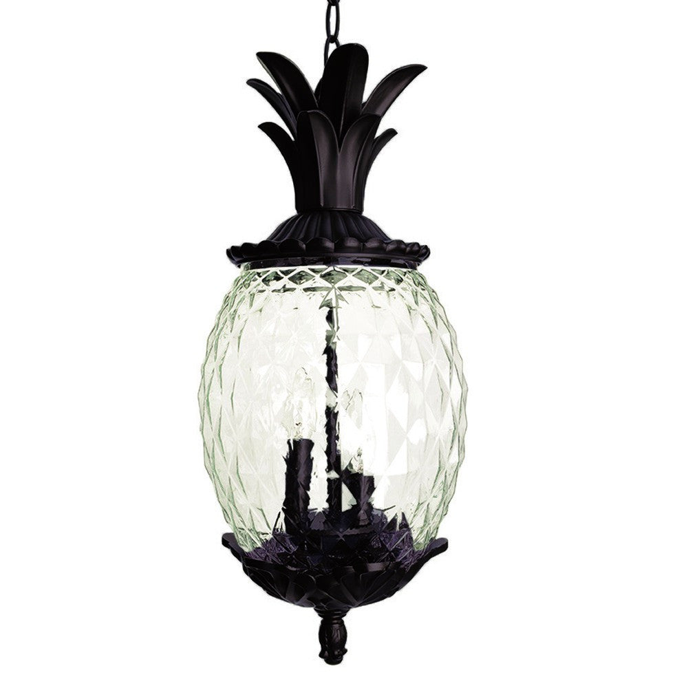 Clear and Black Three Light Pineapple Outdoor Hanging Pendent Light-Outdoor Lighting-DECOROLALA