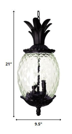 Clear and Black Three Light Pineapple Outdoor Hanging Pendent Light-Outdoor Lighting-DECOROLALA