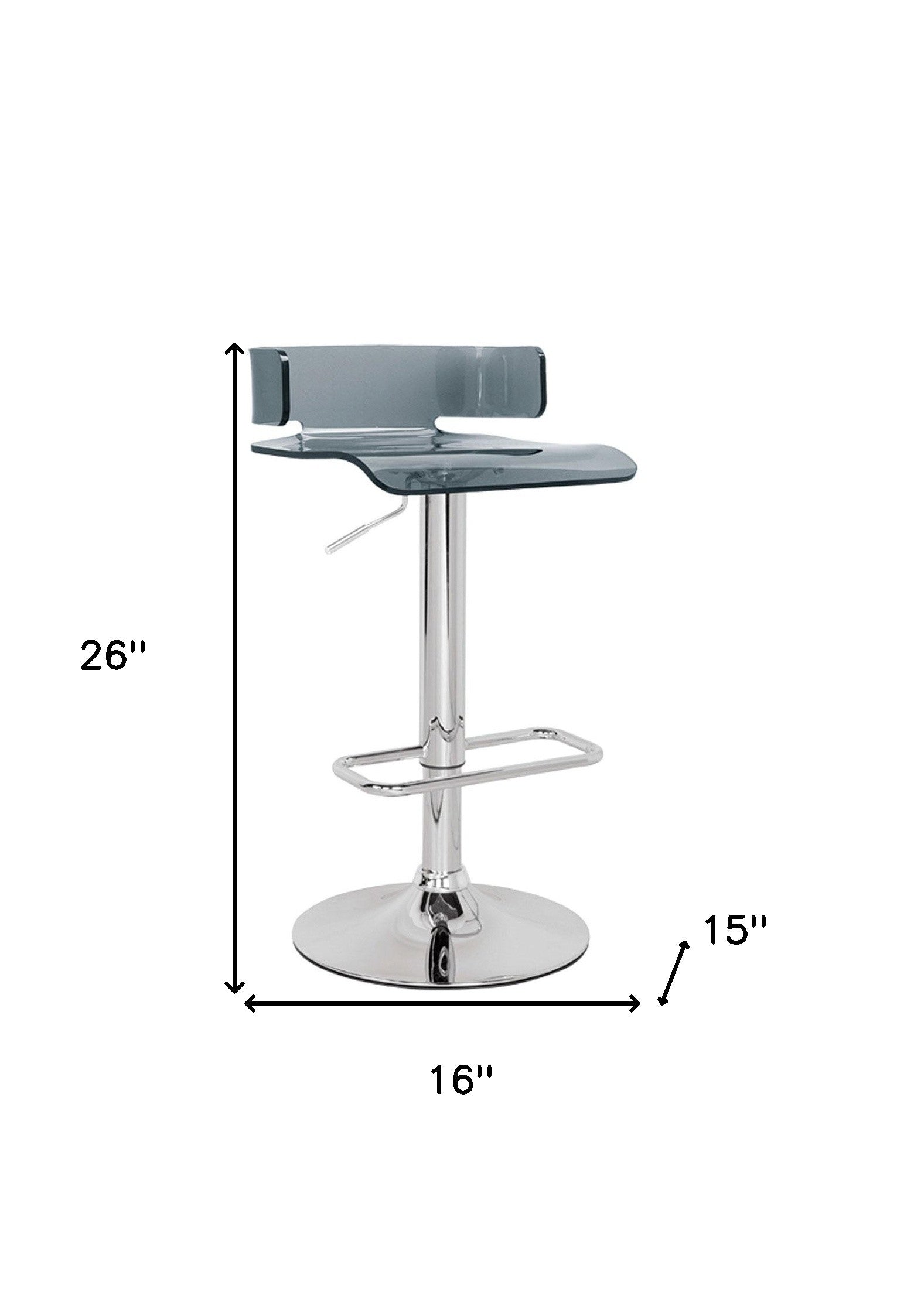 Clear and Silver Acrylic and Metal Low Back Adjustable Height Swivel Bar Chair-Bar Chairs-DECOROLALA