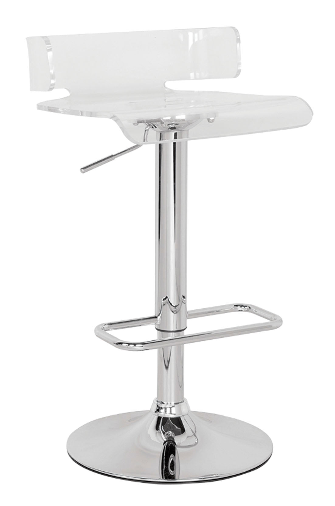 Clear and Silver Acrylic and Metal Low Back Adjustable Height Swivel Bar Chair-Bar Chairs-DECOROLALA